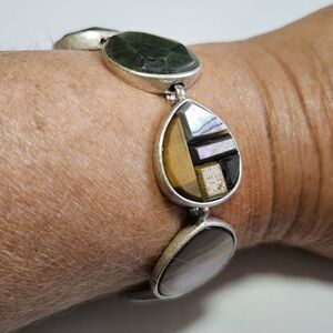 Kenneth Cole New York Silver Tone Multicolored Stone MOP Bracelet 7.5"